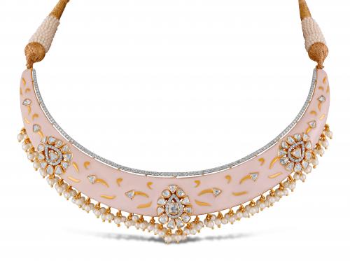 Traditional Wedding Wear Gold Jadau Necklace Set, 120 Gm